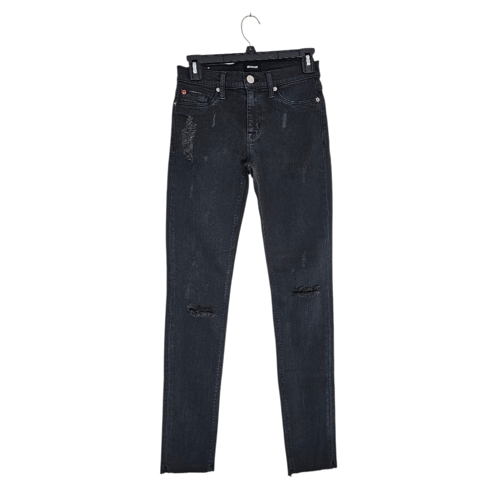 Hudson Jeans Mid Rise Nico Super Skinny Ankle Fray Black Distressed Jeans 26 NWT